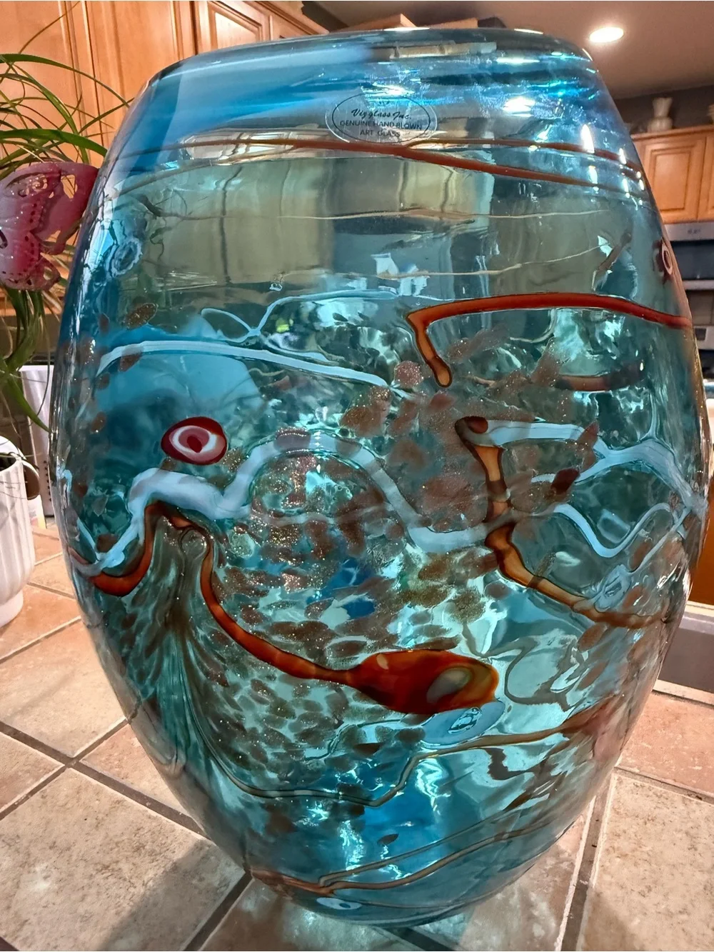 Viz Glass Color Mosaic Large Hand Blown Blue Turquoise Amber White